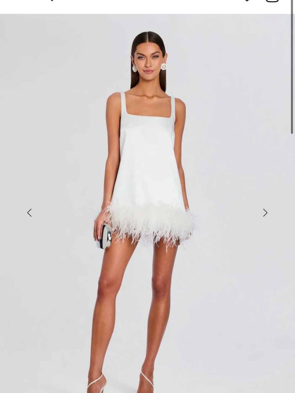 Retrofete White Feather-Trim Square Neck Mini Dress